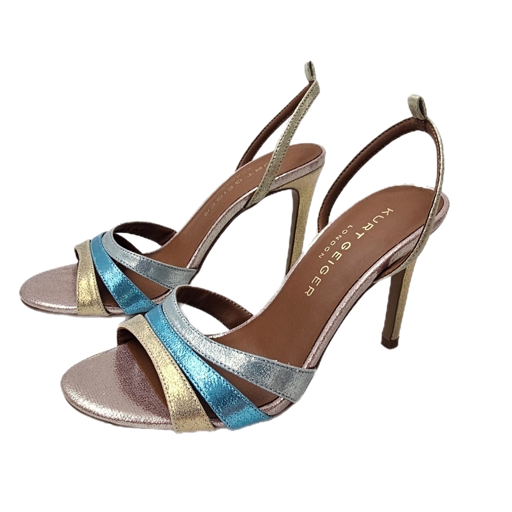 Kurt Geiger Metallic Gold, Silver & Blue Strappy Heels